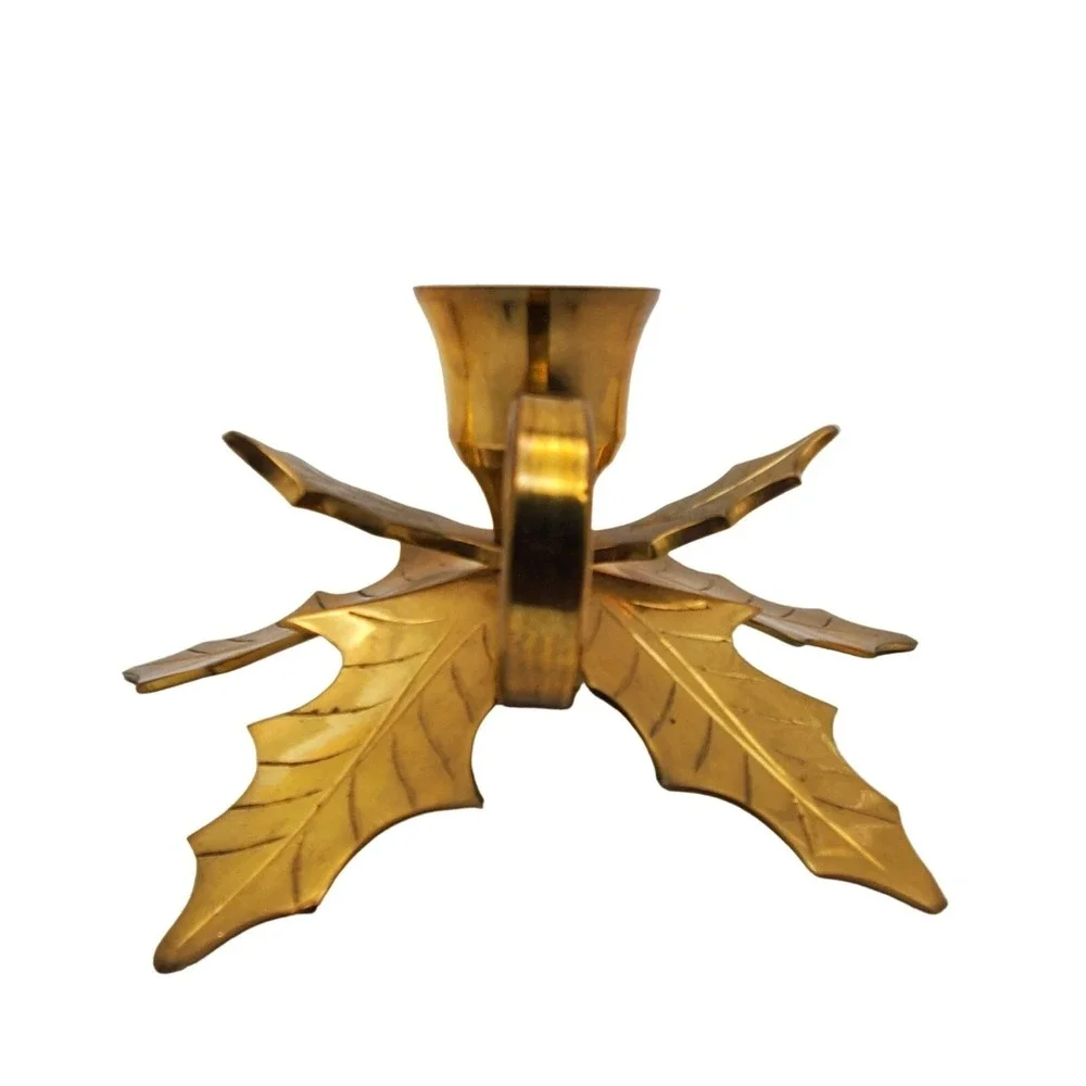 Brass Taper Candle Holder Leaf Autumn‎ Rustic Table Vintage Decor Chamberstick